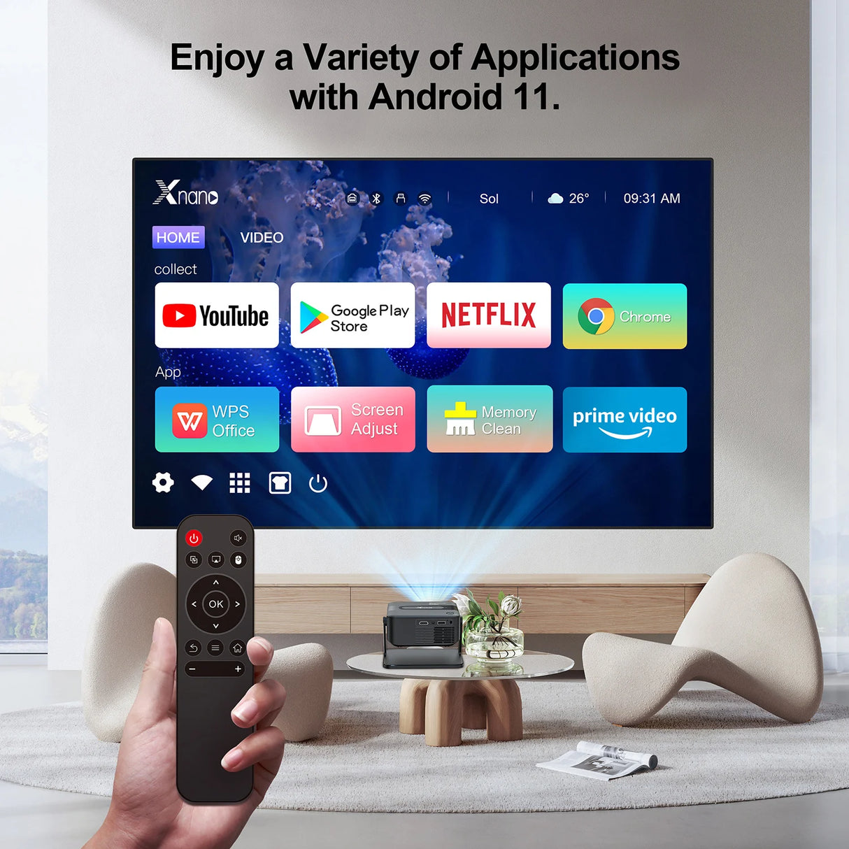 Mini Smart Projector with Native 720P Support 4K Decoding Dual WiFi 6 Wireless 5 Portable Cinema Projector for Home Theater