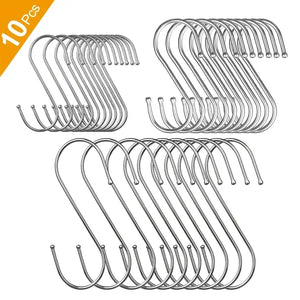 10pcs Heavy Duty Stainless Steel S Hooks for Kitchen, Home, Garden - Hang Clothing, Utensils, Tools
