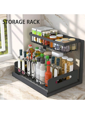 Under Sink Organizer Rack 2 Tier Under Sliding Cabinet Basket Organizer Drawer , Multi-Purpose Under Sink Storage For Bathroom Kitchen Desktop (Black)