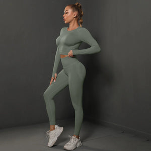 Seamless Yoga Set High Waisted Leggings Crop Top
