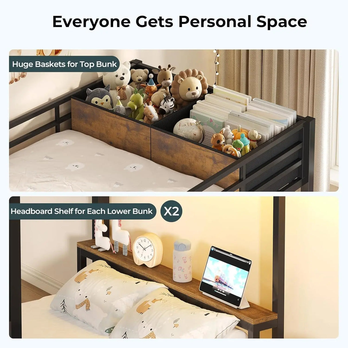 Triple Bunk Bed with Storage Staircase, RGB Lights & Charging Station, Twin Over Twin, Heavy Duty Metal 3 Bunk Beds, Customized