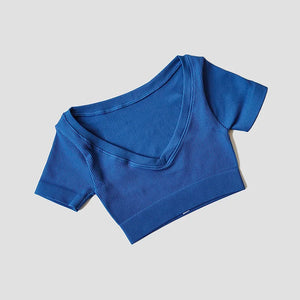 Seamless Yoga Shirts Deep V Neck  Short Sleeve