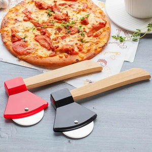 Axe Shape Stainless Steel Pizza Cutter with Wooden Handle