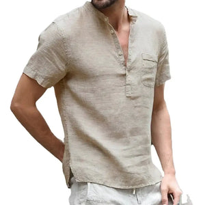 Men's Cotton Linen T-Shirt - Breathable Casual Tee