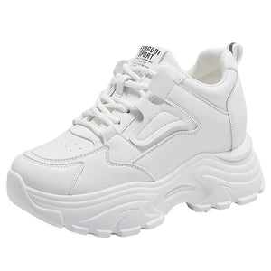 Women's White Platform Sneakers  Lace Up Thick Sole Breathable