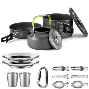 Complete Camping Kitchen Cookware Tableware & Teapot for 2-3