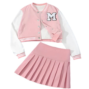 Autumn Winter Girls Letter Embroidery Baseball Uniform Set