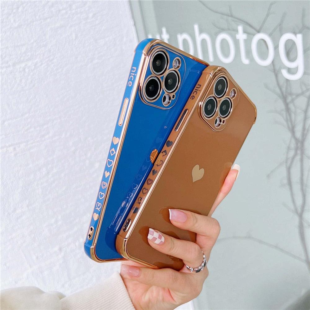 Luxurious Heart Soft Anti-Scratch Full Lens Protection Silicone Girls Shockproof Phone Case for iPhone Phone Case For iPhone 14 13 12 Pro 12Mini Soft Women Elegant Love Heart Shockproof Bumper Phone Case
