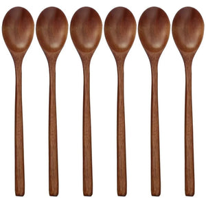 6-Piece Bamboo Wooden Spoon Set 9" Natural Wood Cooking & Mixing