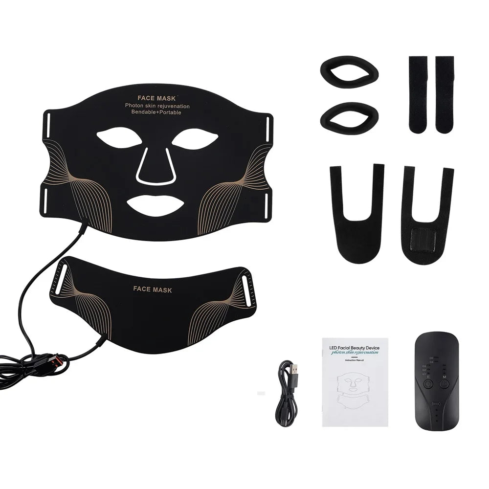 Face Neck Silicone LED Mask 7 Colors LED Light Photon Red Light Therapy Flexible Soft Mask Skin Tighten Repair Skin Facial Mask