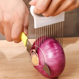 Colorful Onion Slicer with Stainless Steel Holder – Easy Chopper for Potatoes & Vegetables