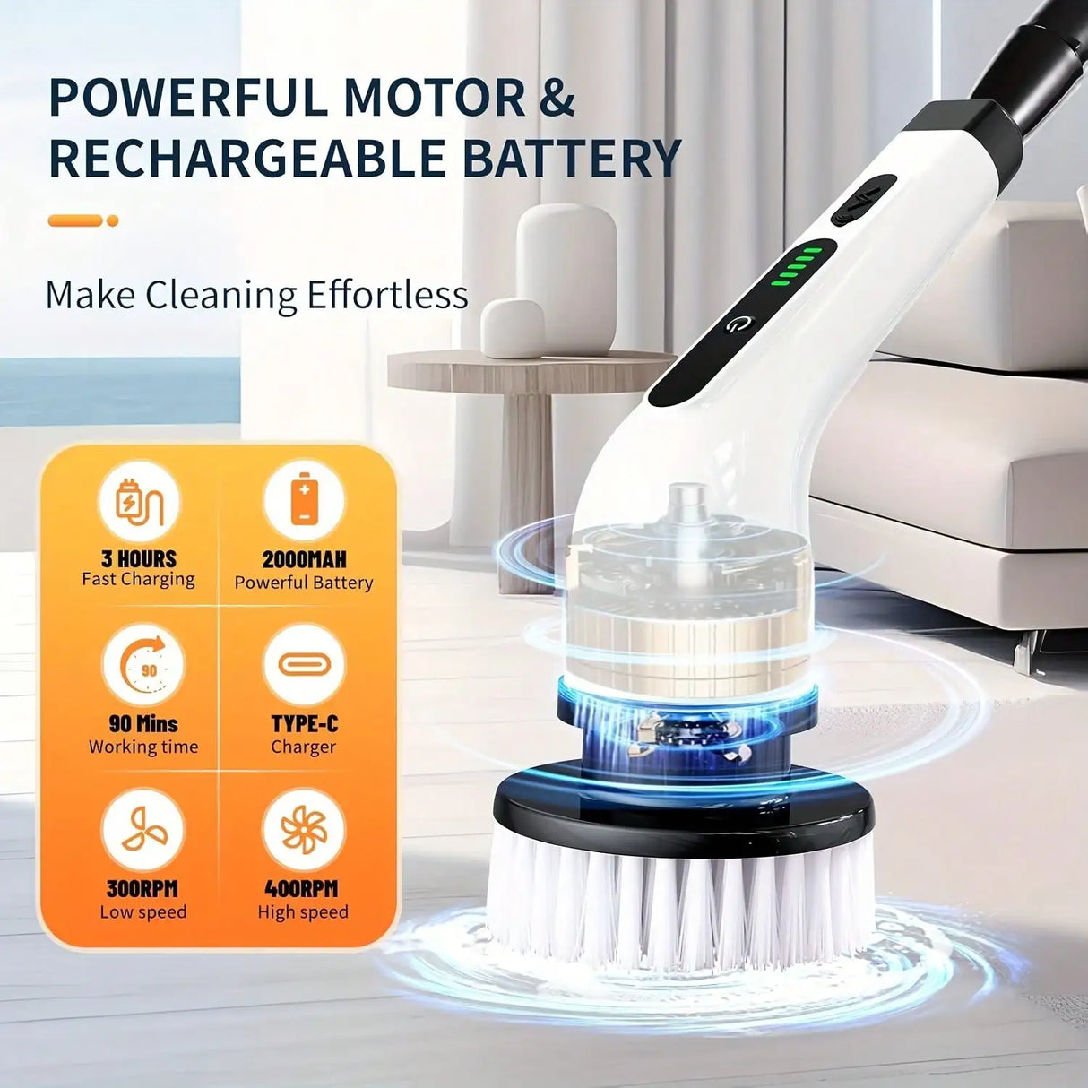 9 In 1 Electric Spin Scrubber Cordless Waterproof Cleaning Brush Multifunctional Tile Floor Tub Bathroom Kitchen Household Tool