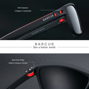 BARCUR Sports Polarized Sunglasses for Men Lightweight TR90 Square Fishing & Travel Eyewear UV400 Protection Men Accessory