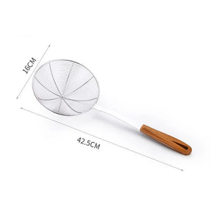 Stainless Steel Colander with Wooden Handle Oil Skimmer French Fries Sieve Spoon Kitchen Accessories