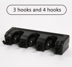 Wall Mounted 5 Position Broom Holder Black Mop Hanger Storage