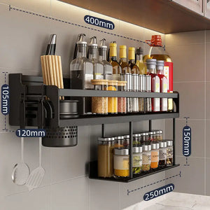 Wall-mounted Kitchen Organizer: Spice Rack, Knife Holder, Utensil Storage