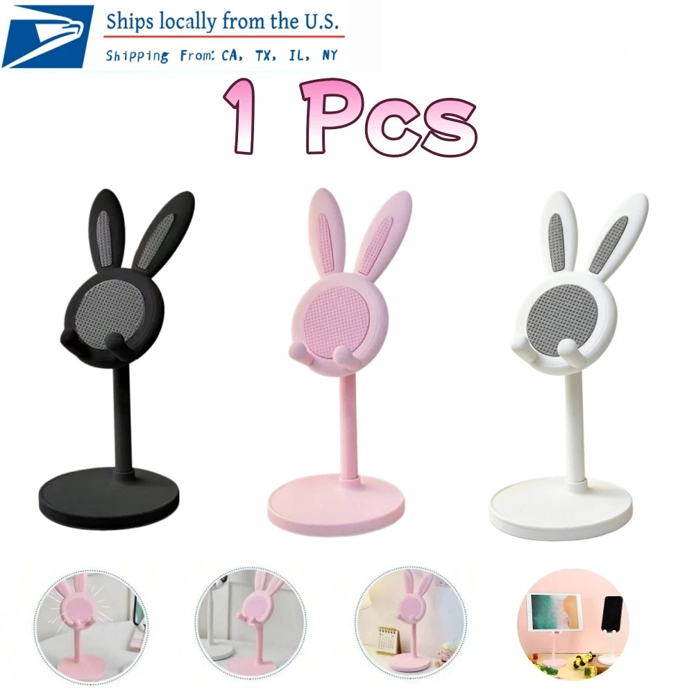 Cute Bunny Phone Stand, Adjustable Universal Desk Mount for Smartphones, Kawaii Animal Decor for Home Office, Lovely Gift for Gi