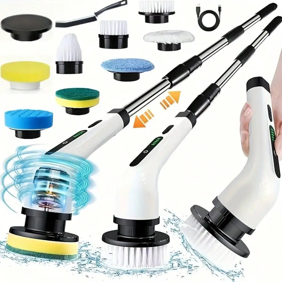 9 In 1 Electric Spin Scrubber Cordless Waterproof Cleaning Brush Multifunctional Tile Floor Tub Bathroom Kitchen Household Tool