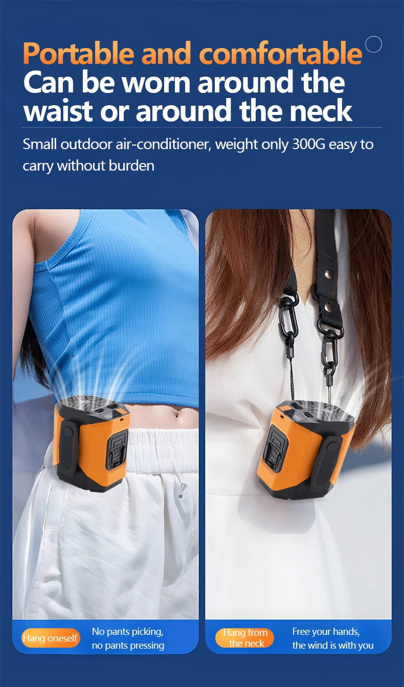 Portable Waist Fan 10000mAh with Power Bank LED Lighting Hanging Neck Fan 5 Speed Strong Airflow Cooling Fan for Outdoor Working