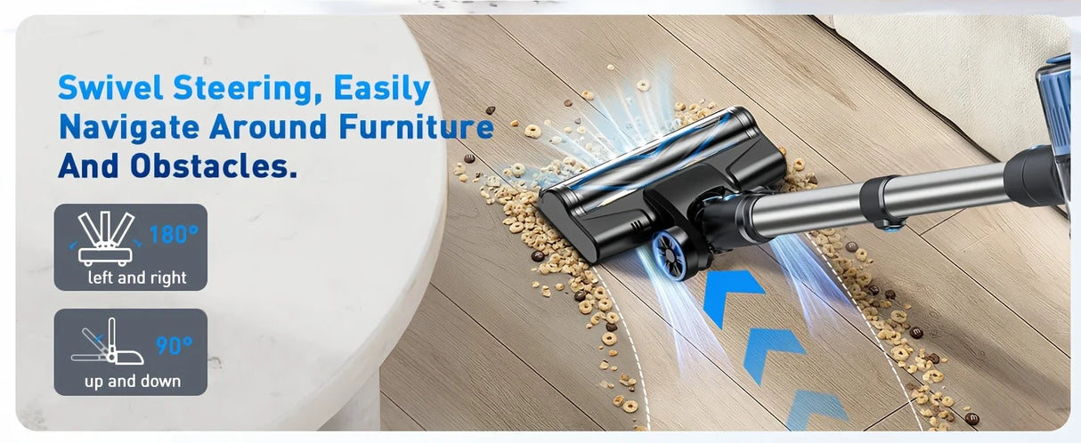Cordless Vacuum Cleaner，55Kpa/45Mins/8 in 1 Powerful Suction,Self-Standing, 3 Suction Modes, Vacuum for Floor Carpet Pet Hair