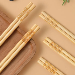Bamboo Chopsticks Set Chinese Blessing Engraved Solid Wood Lacquerless Waxless Original Wood Moldproof Anti-slip Tableware