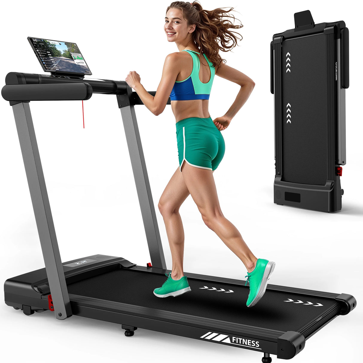 FYSIQ Foldable Treadmill for Home, 1-12 km/h, 3-in-1 Walking Pad with Dual LED Display, 12 Programmes and Remote Control,