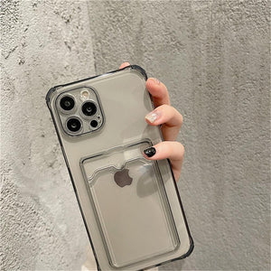 Transparent Card Slot Holder Case for iPhone 13 11 12 14 Pro Max Mini Clear Shockproof Soft Wallet Cover Clear Phone Case with Card Holder Slim Protective Soft Shock Absorbing Case with Card Holder