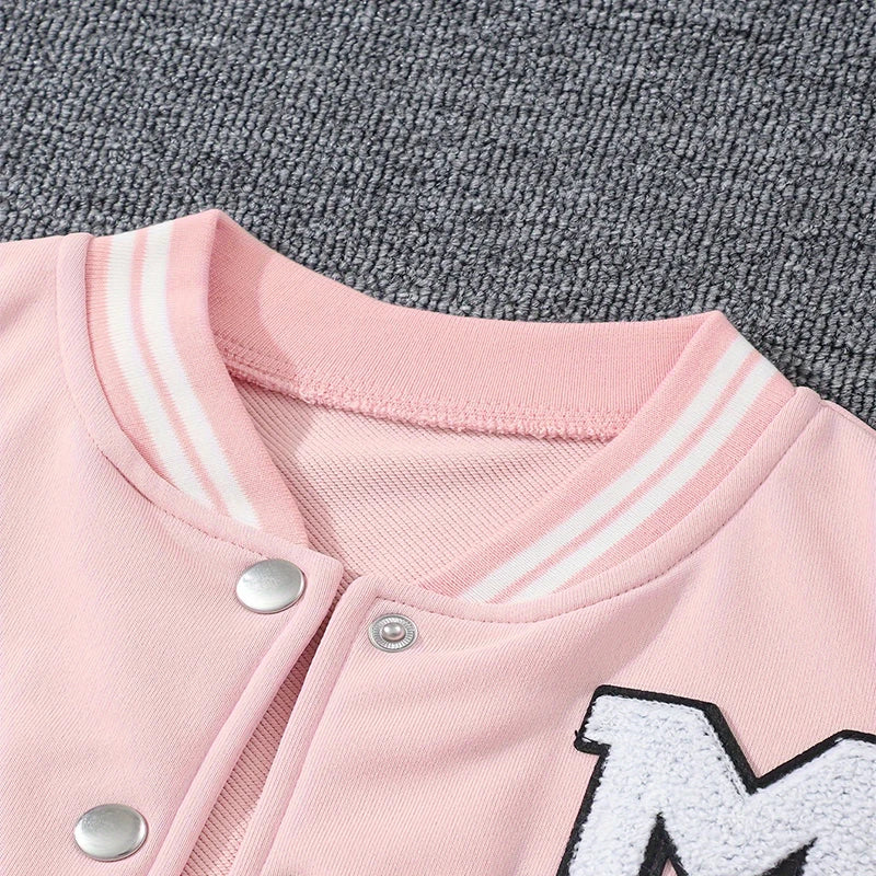 Autumn Winter Girls Letter Embroidery Baseball Uniform Set