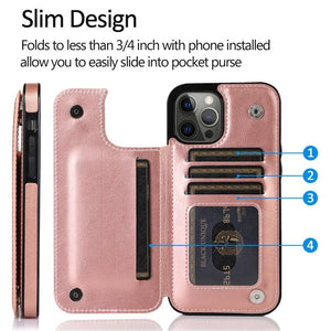 Wallet Stand Cover Flip Leather Case For iPhone 14 Pro Max 13 Pro Max 12 Pro Max 11 Pro Max Soft PU Leather Card Case With Kickstand Slim Double Magnetic Clasp Protective Cover