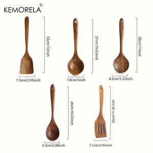 Teak Wooden Cooking Utensils Set - Spoon, Ladle, Turner, Colander, Skimmer