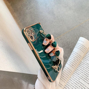 Luxury Women Silicone Phone Case Cover With Wrist Chain Bracelet for iPhone  Wristband Bracelet Hand Holder Cover for iPhone 13 12 11 Pro Max plating Case Heart Chain Cases for iPhone 7 8 Plus XR XS Max X