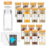 12 Glass Spice Jars with Bamboo Lids, Labels, and Funnel Set