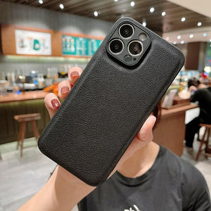 Trendy Slim Leather Case with Full Protection Luxury Leather Textured Case for iPhone 11 12 13 Soft Shockproof Cover Leather Case Compatible with iPhone 12 13 Pro Max Elegant Phone Case