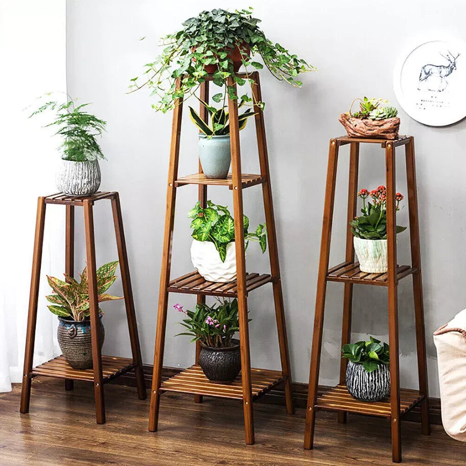 Bamboo Tall Plant Stand Indoor Outdoor Flower Display Shelf Corner Storage Rack