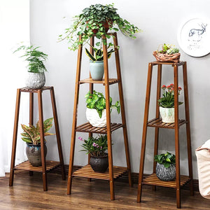 Bamboo Tall Plant Stand Indoor Outdoor Flower Display Shelf Corner Storage Rack