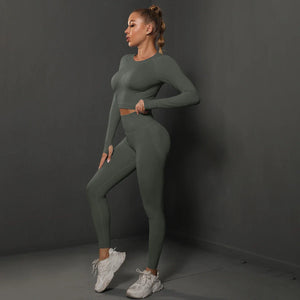 Seamless Yoga Set High Waisted Leggings Crop Top