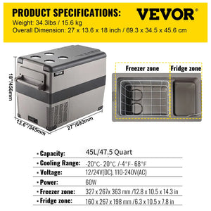 Portable Car Fridge (20-55L) with Dual Power (12/24V DC, 110-240V)
