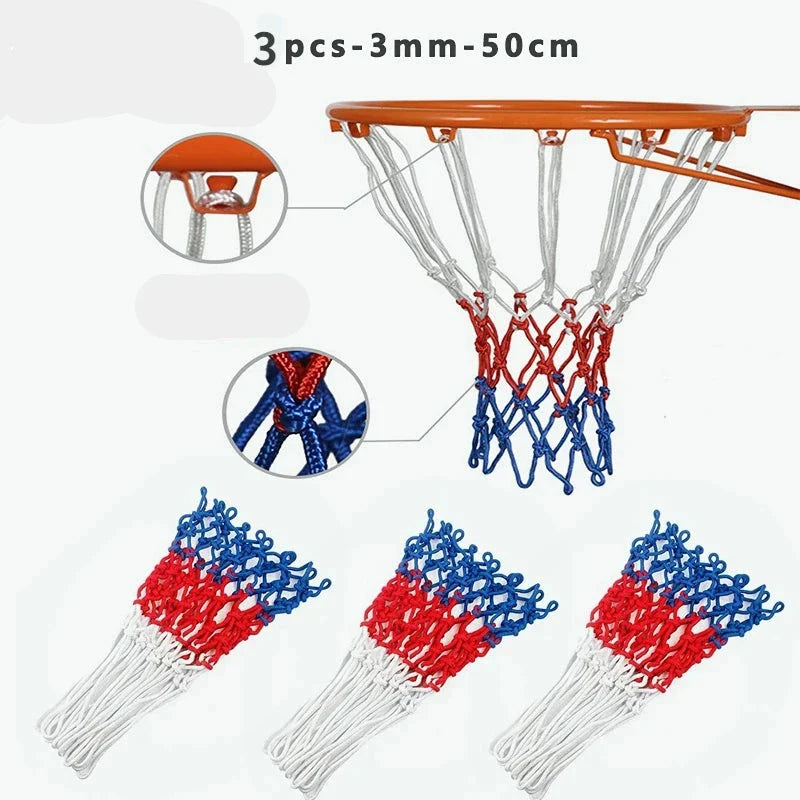 Durable Tri-Color Basketball Net for Powerful Dunks