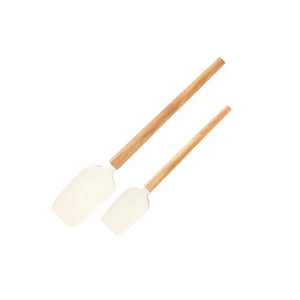 2-Piece Silicone Spatula Set with Wood Handle for Baking and Mixing