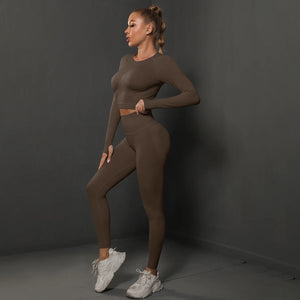 Seamless Yoga Set High Waisted Leggings Crop Top