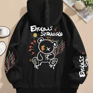 Cozy Couple Style  Personalized Bear Print Hoodie