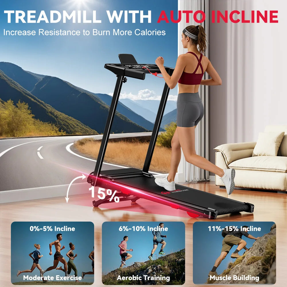 Folding Treadmill with incline Portable Treadmills Home with HandleBar,Walking Pad Foldable 3.0HP Quiet Brushless LED Dispay