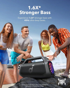 Boom 2 Plus Portable Speaker By Anker, 140W, 2+2 Channel, BassUp 2.0, 20H Playtime, Fast Charge, IPX7 Waterproof, RGB Lights, Po