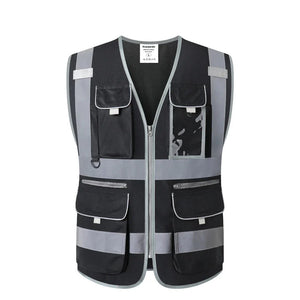 Heavy Duty Reflective Safety Vest with 9 Pockets and Zippers