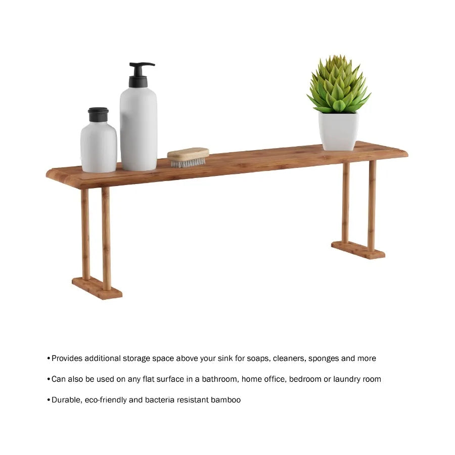 Bamboo Sink Shelf Countertop - Non-Slip Counter Organizer and Space-Saving Storage