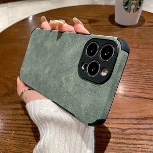 Vintage Green PU Leather Case For iPhone 13 12 11 Pro Max Mini XR XS X 7 8 Plus  Luxury Silicon Bumper Shockproof Soft Cover  Ultra Thin Slim Leather Case Anti-Scratch Hard Back Cover for iPhone