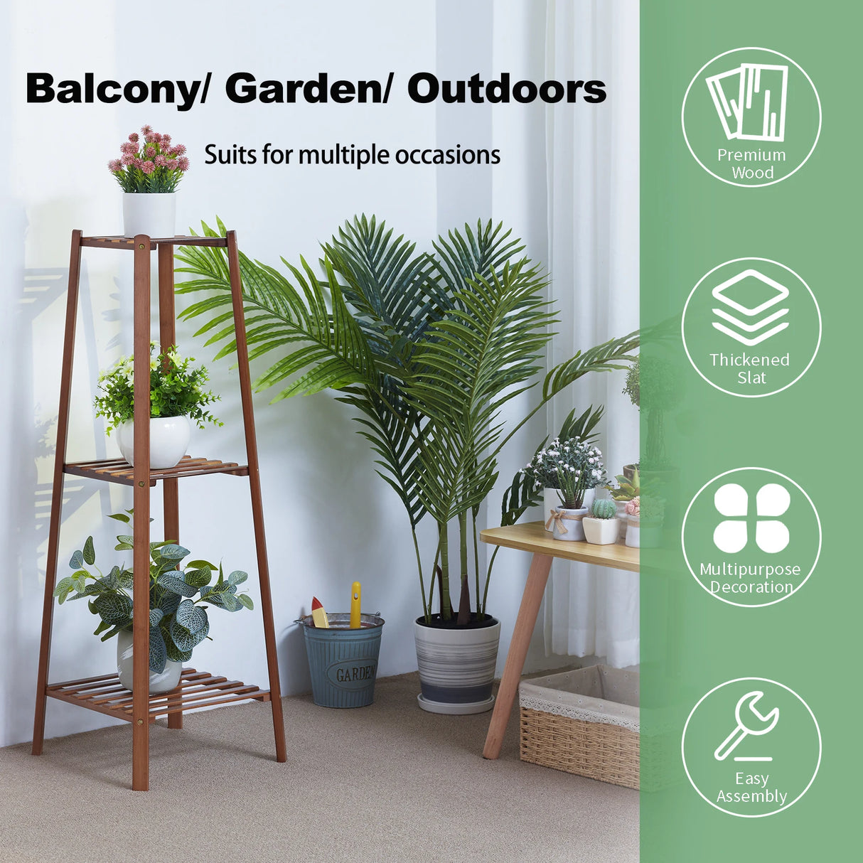 Bamboo Tall Plant Stand Indoor Outdoor Flower Display Shelf Corner Storage Rack