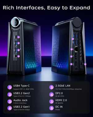 KAMRUI Mini Gaming PC AMD Ryzen7 H255 32GB LPDDR5 1TB M.2 PCIe SSD Wifi6E BT5.2 2.5GLAN Radeon 780M 8K Win11pro Desktop Computer