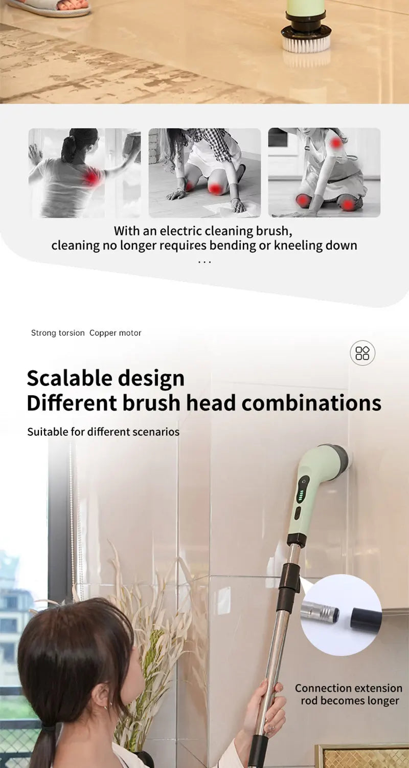 9 in 1Electric Spin Scrubber,Cordless Cleaning Brush Shower Scrubber – Adjustable Extension Handle Waterproof for Tub Tile Floor