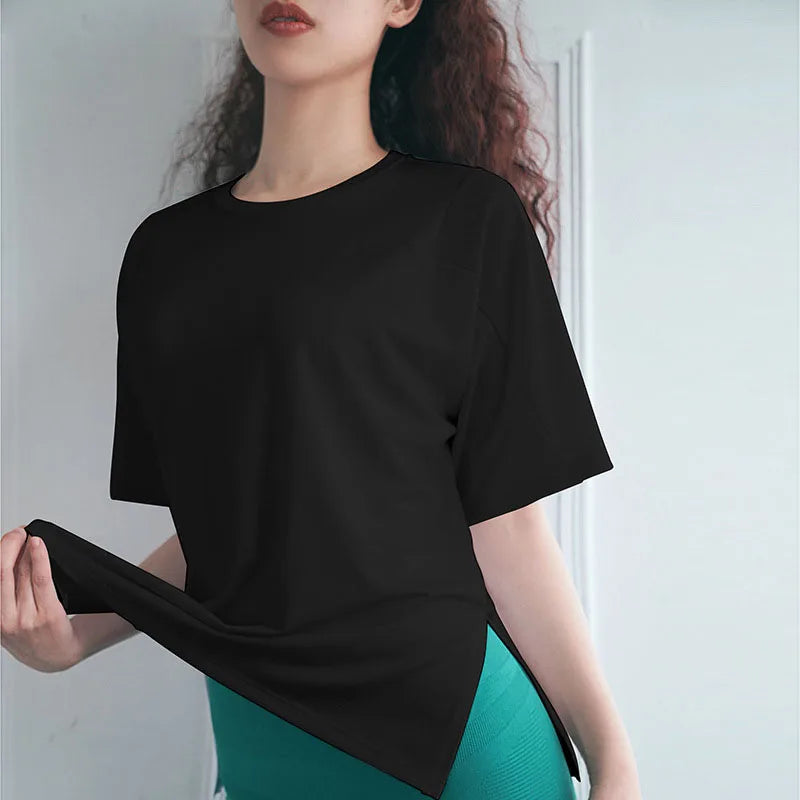 Mesh Stitching Yoga T Shirt  Breathable  Quick Dry  Loose Fit
